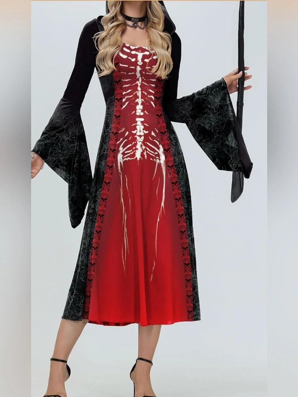 Gothic Skeleton Halloween Costume- Red & Black